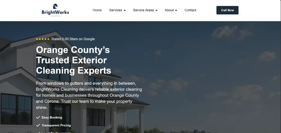 BrightWorks Cleaning: the home page of the website