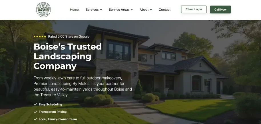 Premier Landscaping By Metcalf: the home page of the website