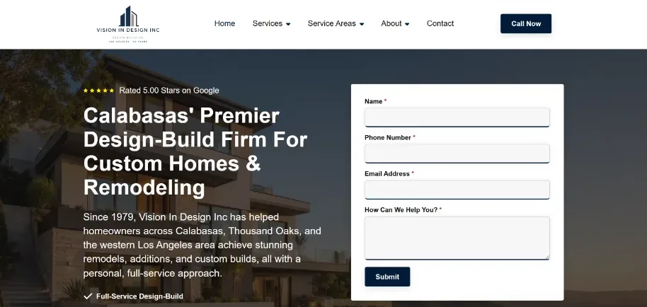 Vision In Design: the home page of the website
