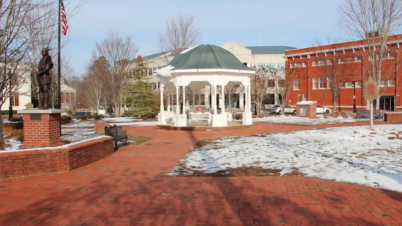 Gazebo and brick buildings on Canton Town Square