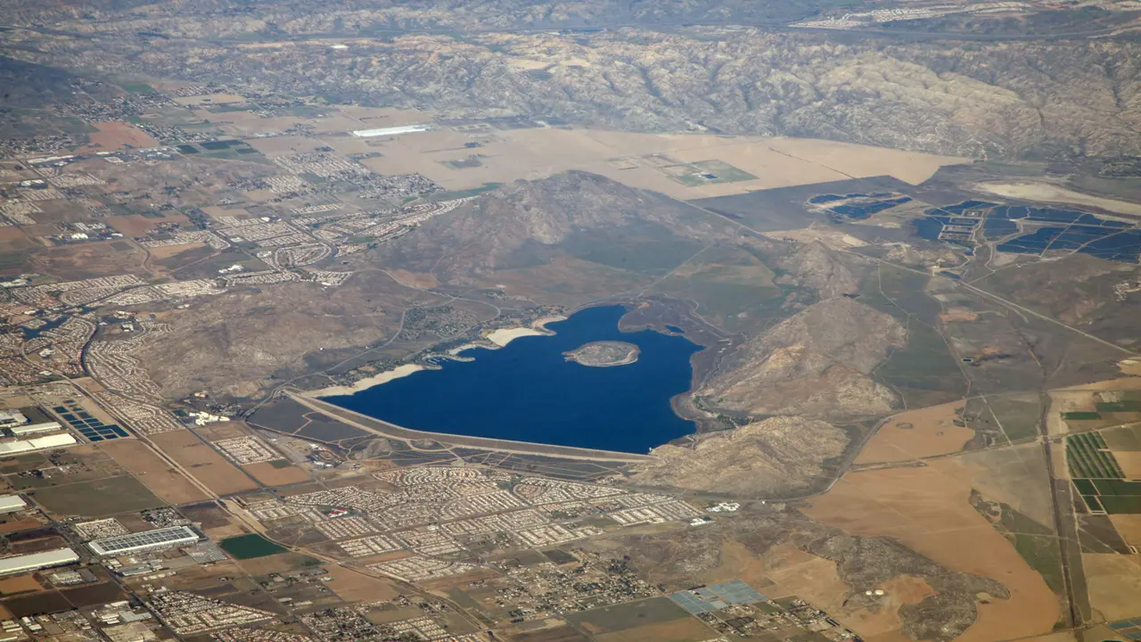 Lake Perris and its island from the air